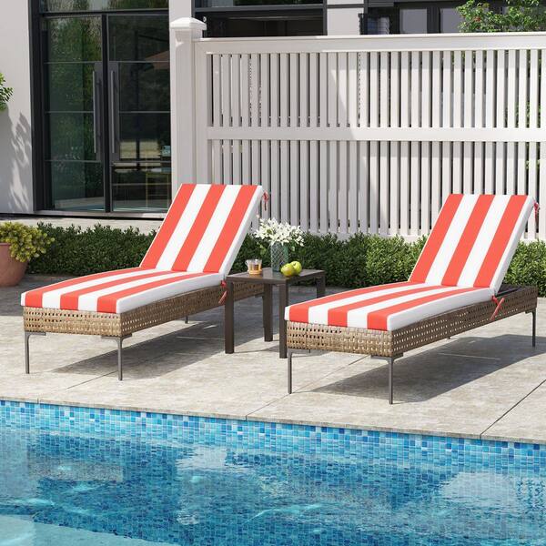 Crestlive Products 80 in. x 23 in. Outdoor Chaise lounge Polyester Cushion in Red and White (2-Pack)