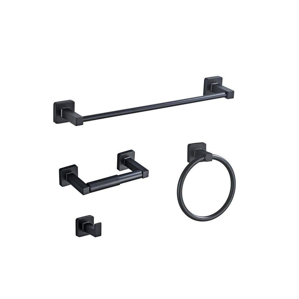4-Piece Bathroom Hardware Set with 16In Towel Bar Ring Robe Hooks Toilet Paper Holder in Matte Black Finish price history on PriceWatchPro