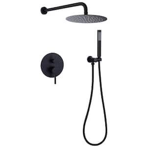 Single Handle 1-Spray Round Shower Faucet 2.5 GPM Wall Bar Shower Kit with Adjustable Heads in. Black (Valve Included)