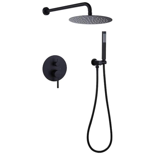 HOMEMYSTIQUE Single Handle 1-Spray Round Shower Faucet 2.5 GPM Wall Bar Shower Kit with Adjustable Heads in. Black (Valve Included)