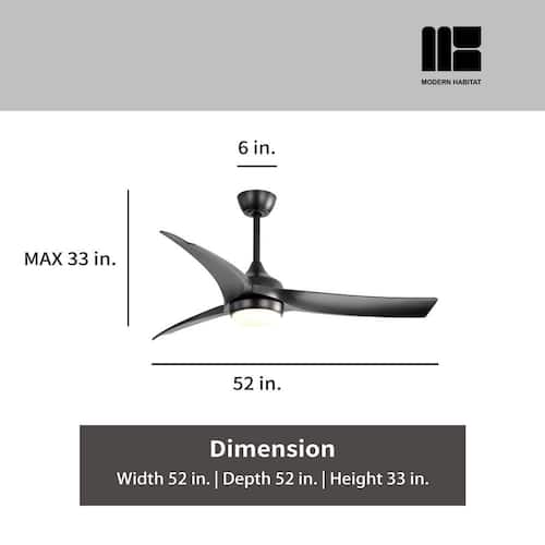 AuraVista Lite 52 in. Indoor Black Ceiling Fan and Remote Control 3 ABS Blades Noiseless Reversible DC Motor MODERN HABITAT Ceiling Fans With Lights