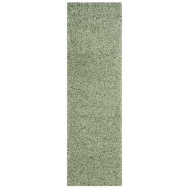 SAFAVIEH Laguna Shag Light Sage 2 ft. x 6 ft. Solid Runner Rug