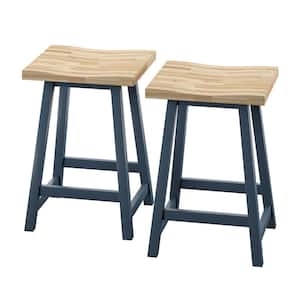 24 in. Franklin Blue Backless Wood Counter Height Bar Stools (Set of 2)