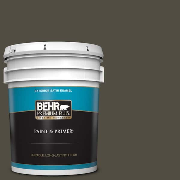 BEHR PREMIUM PLUS 5 gal. #S-H-760 Olive Leaf Satin Enamel Exterior Paint & Primer