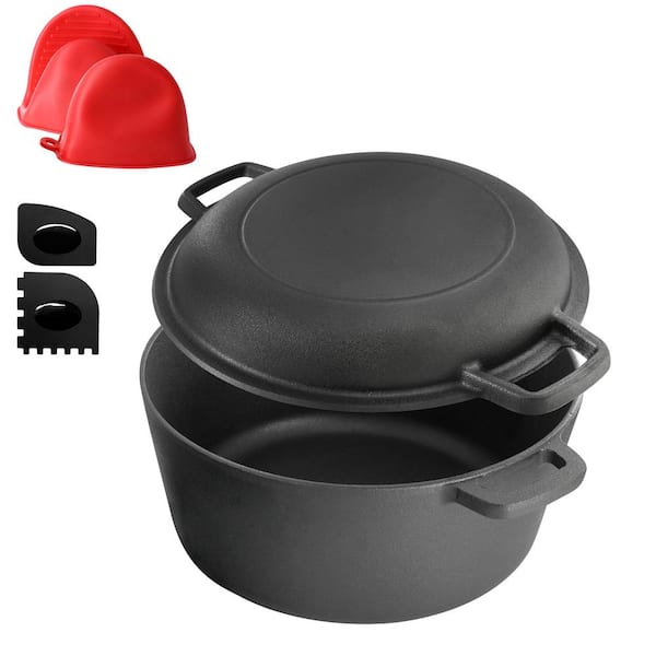 MegaChef 5 qt. Pre-Seasoned 2-in-1 Cast Iron Dutch Oven and
