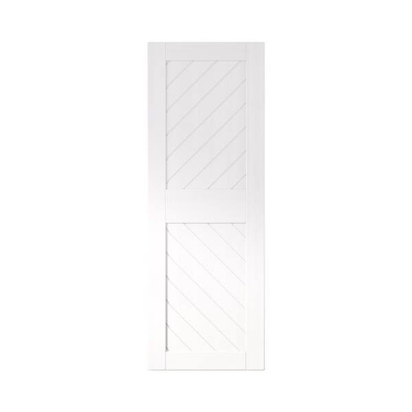 HOMACER XT3 30 in. x 84 in. C-Panel Solid Core White Slanted Stripe Design Pine Wood Interior Sliding Barn Door Slab