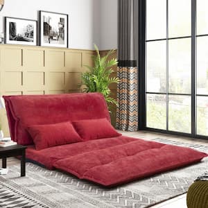 Red Polyester Fabric Adjustable Folding Chaise Lounge with 2 Pillows