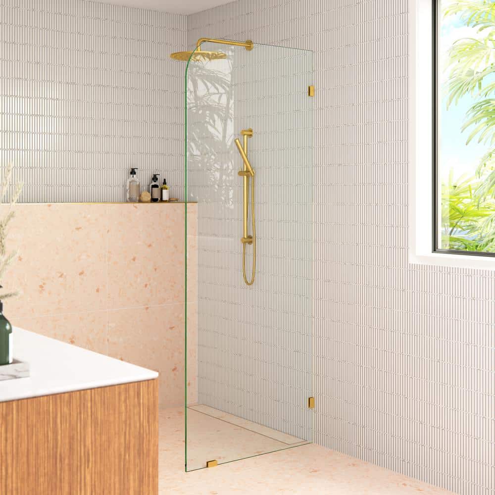 Solaris 36 in. x 78 in. Frameless Glass Shower Panel with Satin Brass Hardware