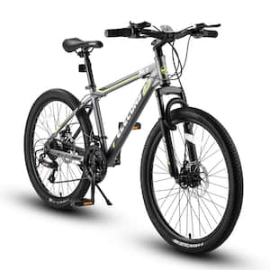 24 in. Steel Mountain Bike with 21-Speed in Gray for Boys and Girls