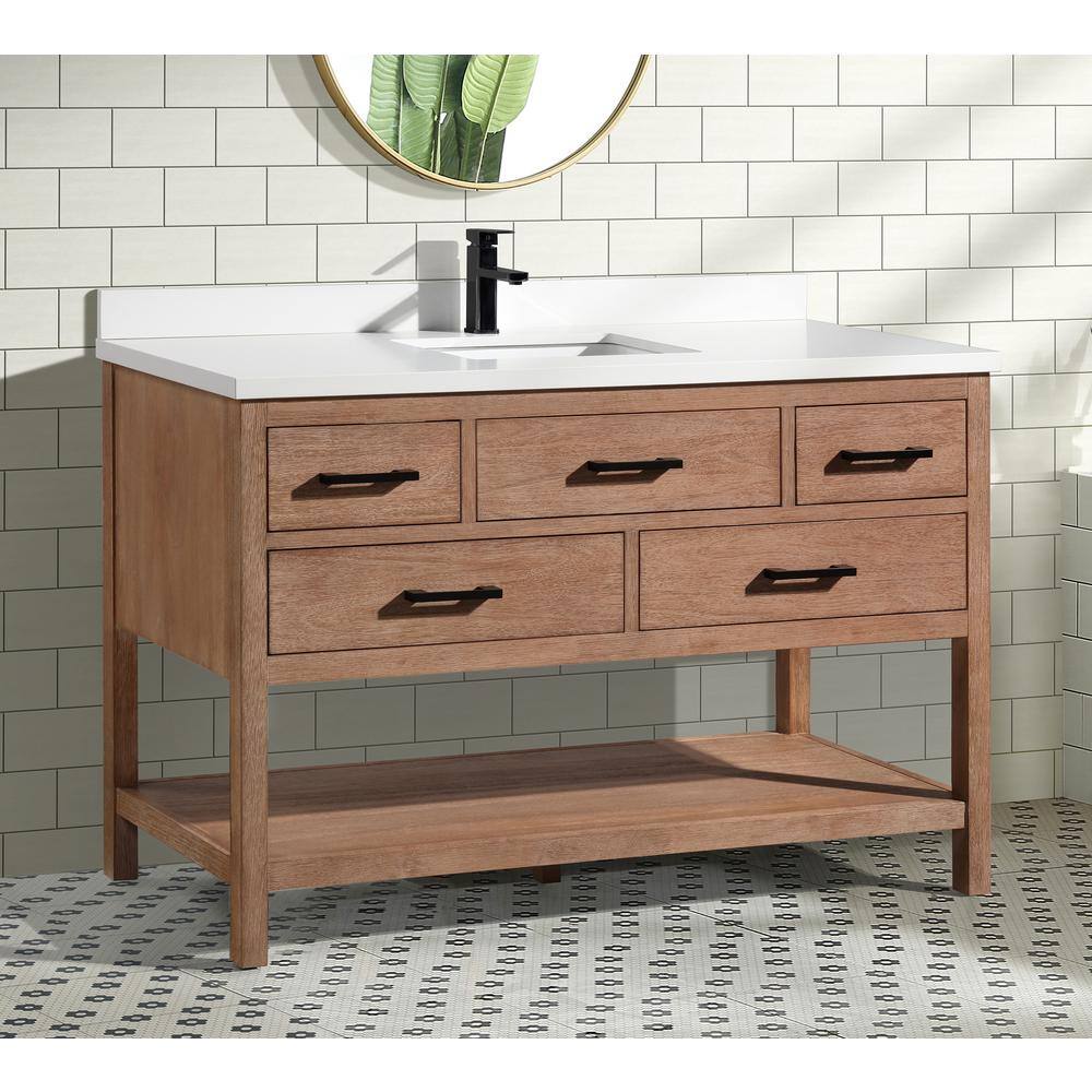 Betty Weathered Brown Solid Wood Bathroom Vanity with Quartz Top