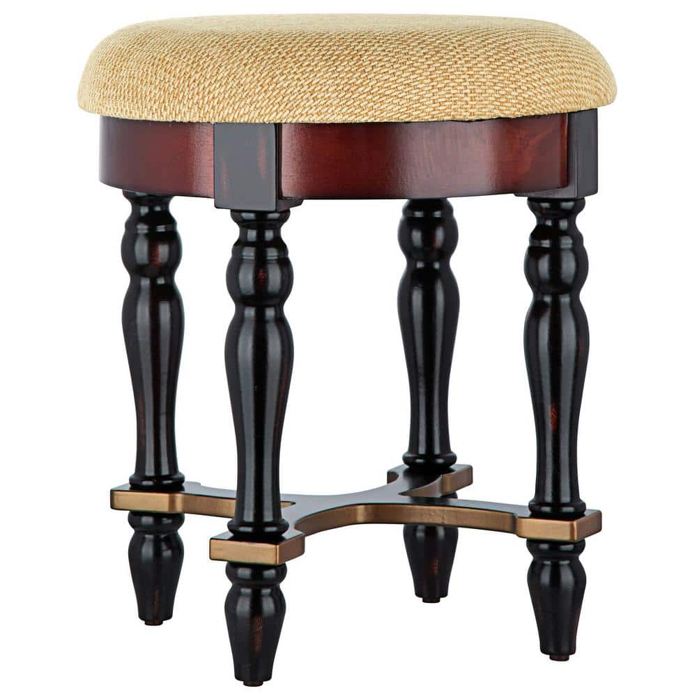 Grand Duchess Walnut and Black Solid Wood Accent Stool