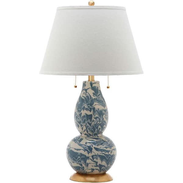 SAFAVIEH 28.5 in. Blue/Beige Swirl Table Lamp with Off-White Shade