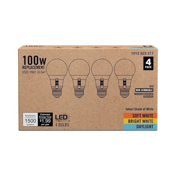 100-Watt Equivalent A19 LED Light Bulb with Selectable Color Temperature (4-Pack)