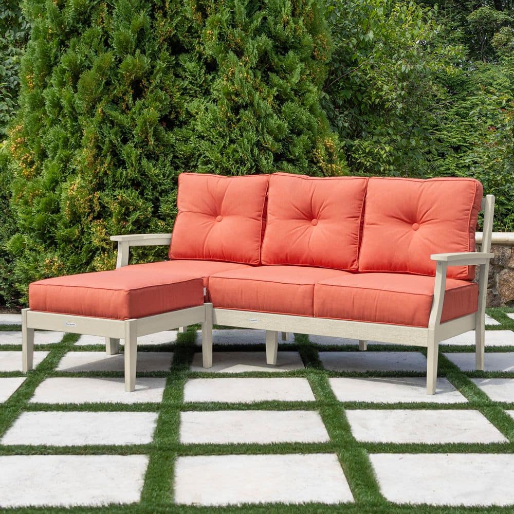 Lehigh 2Pc Whitewash Recycled Plastic Outdoor Deep Seating Sofa / Couch Ottoman Set with Sunbrella Persimmon Cushions price history on PriceWatchPro