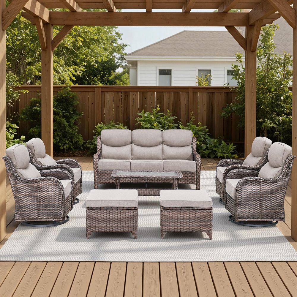 Arcadia Brown 8-Piece Wicker Patio Conversation Set with Swivel Gliders and 6-Inch Thick Olefin Beige Cushions price history on PriceWatchPro