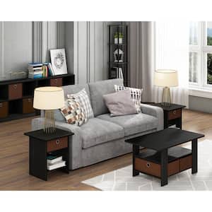 Home 32 in. Dark Walnut Medium Rectangle Wood Coffee Table with Drawers
