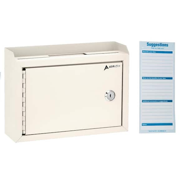 AdirOffice Medium Size White Steel Multi-Purpose Suggestion Drop Box Mailbox with Suggestion Cards