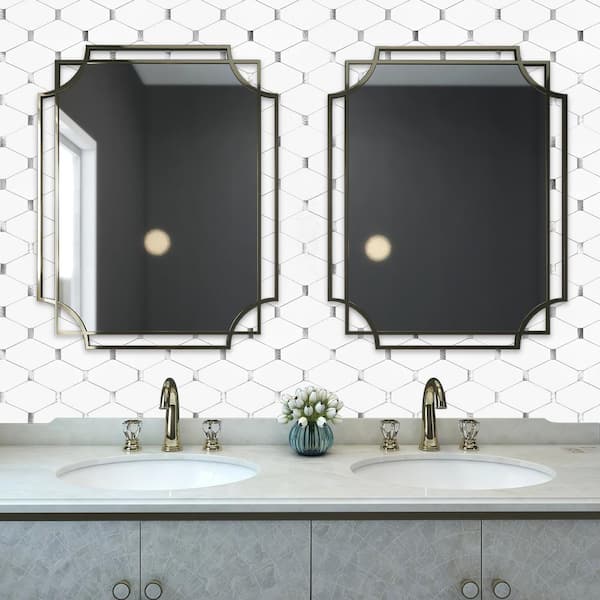 White with Brushed Silver 11.22 in. x 11.90 in. Metal Peel and Stick Backsplash Tile (0.9 sq. ft./pack)