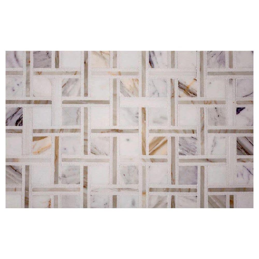 Serena 4 in. x 4 in. Polished White Gray Calacatta Gold, Thassos Marble Mosaic Wall and Floor Tile Sample (0.14 sq. ft.) price history on PriceWatchPro