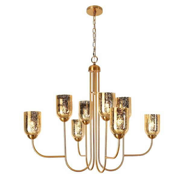 LNC Euniecstasy 8-Light Brass Chandelier with Mercury Glass Shade, No Bulb Included