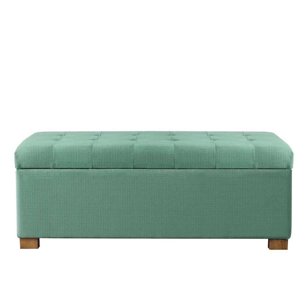 Teal Tufted Fabric Storage Bench with Wood Legs