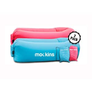 Blue and Pink Inflatable Lounger Hangout Sofa Bed with Travel Bags and Pockets (2-Pack)