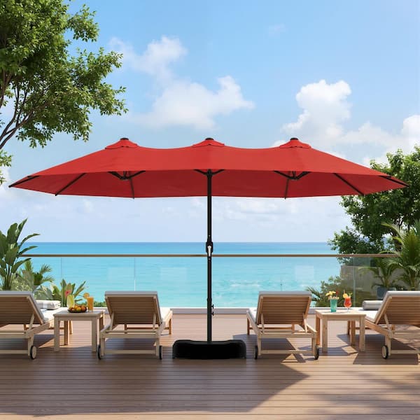 15 ft patio umbrella outdoor umbrella with crank & base Large 36 Solar LED Light, Double Sided Rectangle with Handle for Patio, Backyard, Garden, Pool, without The solar 15ft Patio Umbrella Double-Sided Outdoor
