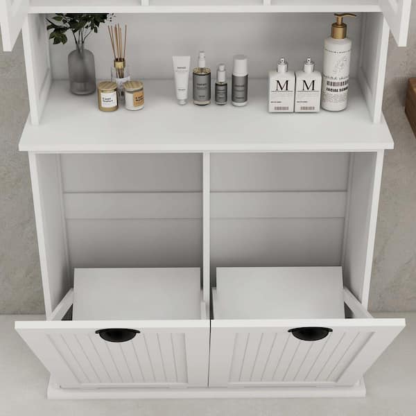 FUNKOL 60 in. H White Two-Compartment Tilt-Out Dirty Laundry