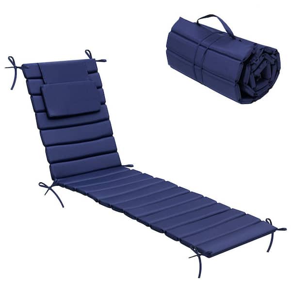 Unbranded 71 in. x 22.4 in. Outdoor Chaise Lounge Cushion with Headrest and Ties in Navy Blue