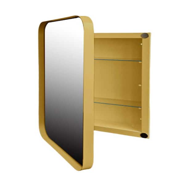 16 in. W x 24 in. H Rectangular Recessed Metal Framed Medicine Cabinet with Mirror and Adjustable Shelves, Matte Gold