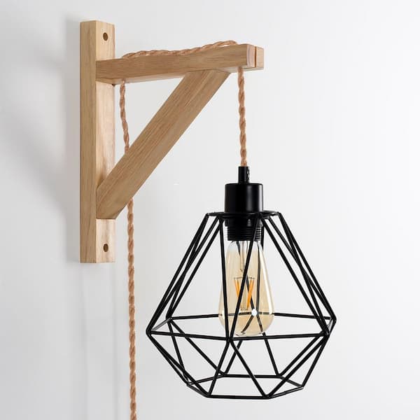 YANSUN 1-Light Vintage Plug-In Hanging Pendant with Hemp Rope and Black Socket (Pack 1) H-MS01E26AC The Home