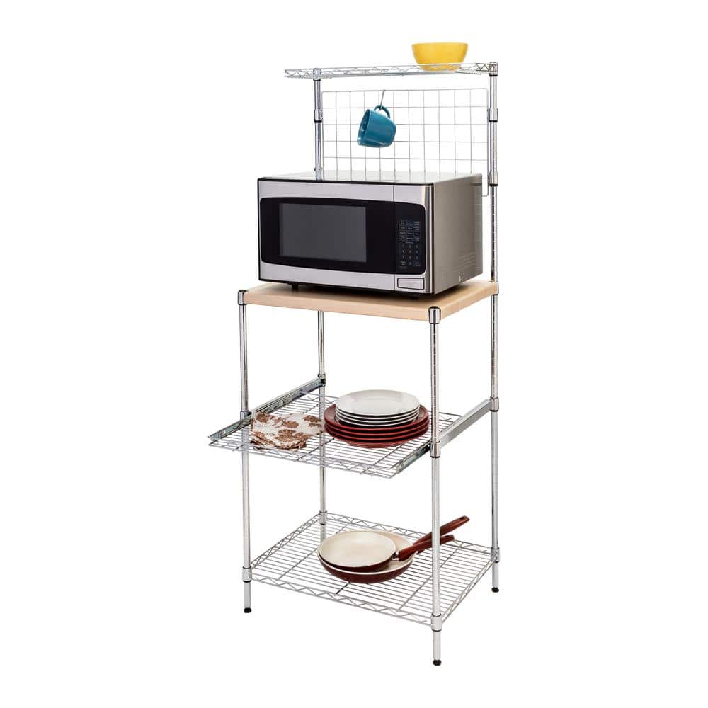 Adjustable Gray Steel Kitchen Rack with Wire Grid Shelves