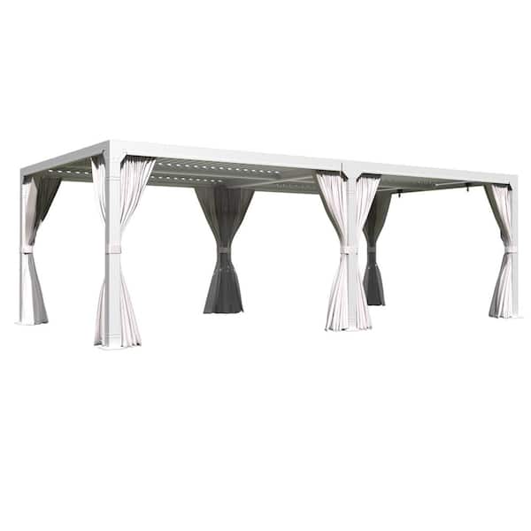 Unbranded 12 ft. x 20 ft. Outdoor Louvered Gazebo with Adjustable Aluminum Rainproof Roof, White