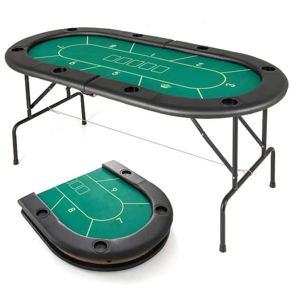 Costway 8 Players Card Board Game Table with 8 Cup Holders Casino-Grade Felt Surface Green