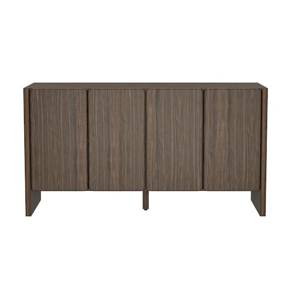 Linda Modern Walnut Brown Composite Wood 60 in. Sideboard with 4 Adjustable Shelves