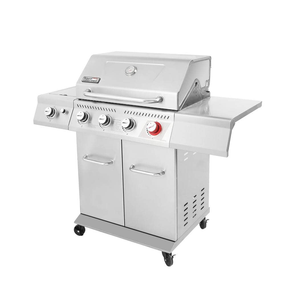Stainless Steel 4-Burner Propane Gas Grill with Side Burner