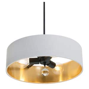 Celine 60-Watt 3-Light Black Shaded Pendant Light with Fabric Shade and No Bulbs Included