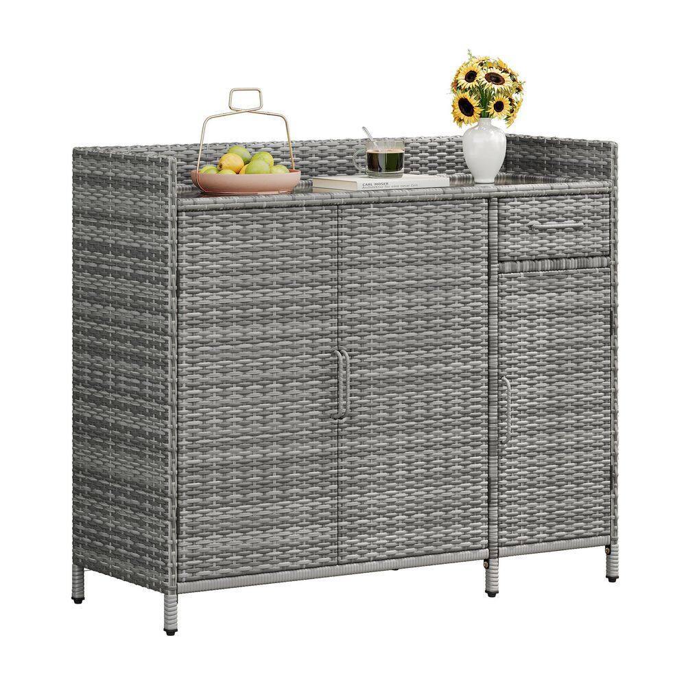 47.5 in. W x 15.8 in. D x 39.5 in. H Grey Rattan Outdoor Storage Cabinet wi