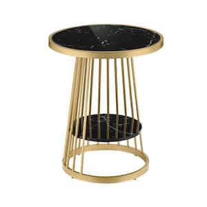 Liles 17.75 in. Glossy Black and Gold Round Plastic Side Table with 1-Shelf