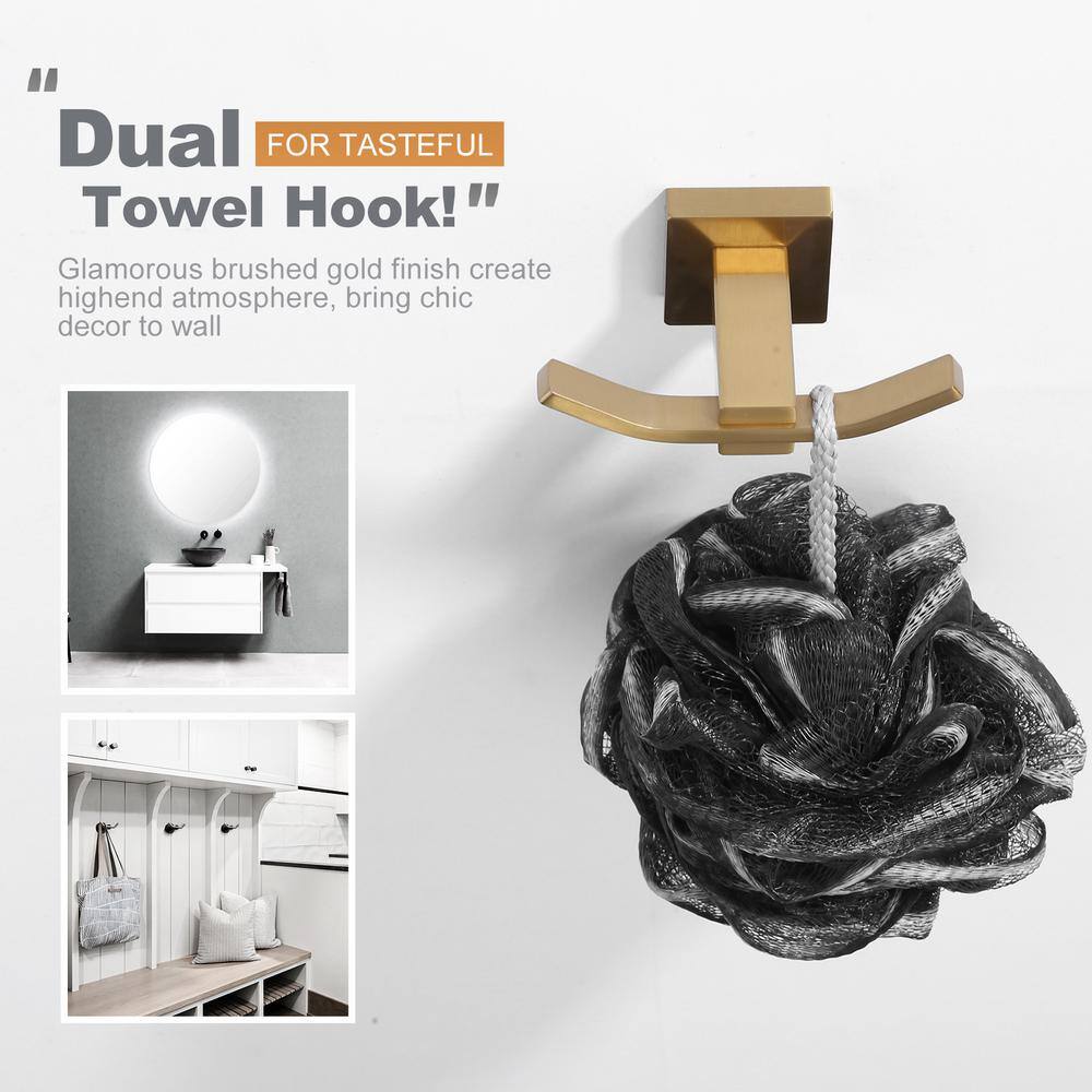 Brushed Gold Stainless Steel Double J-Hook Towel Holder