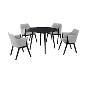 Arcadia and Renzo 42 in. 5-Piece Round Wood Grey and Black Dining Set