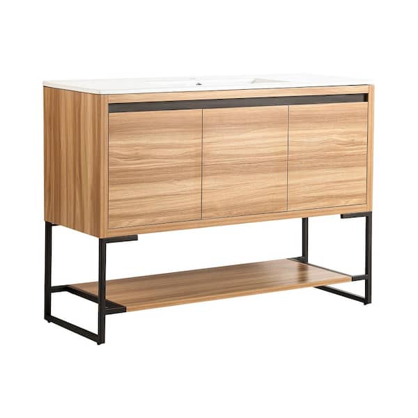 JimsMaison 48 in. W x 18 in. D x 34.25 in. H Bath Vanity Set in White Maple with Ceramic Vanity Top