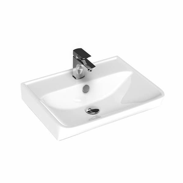 WS Bath Collections Neo Wall Mount Bathroom Sink in Glossy White with 1-Faucet Hole