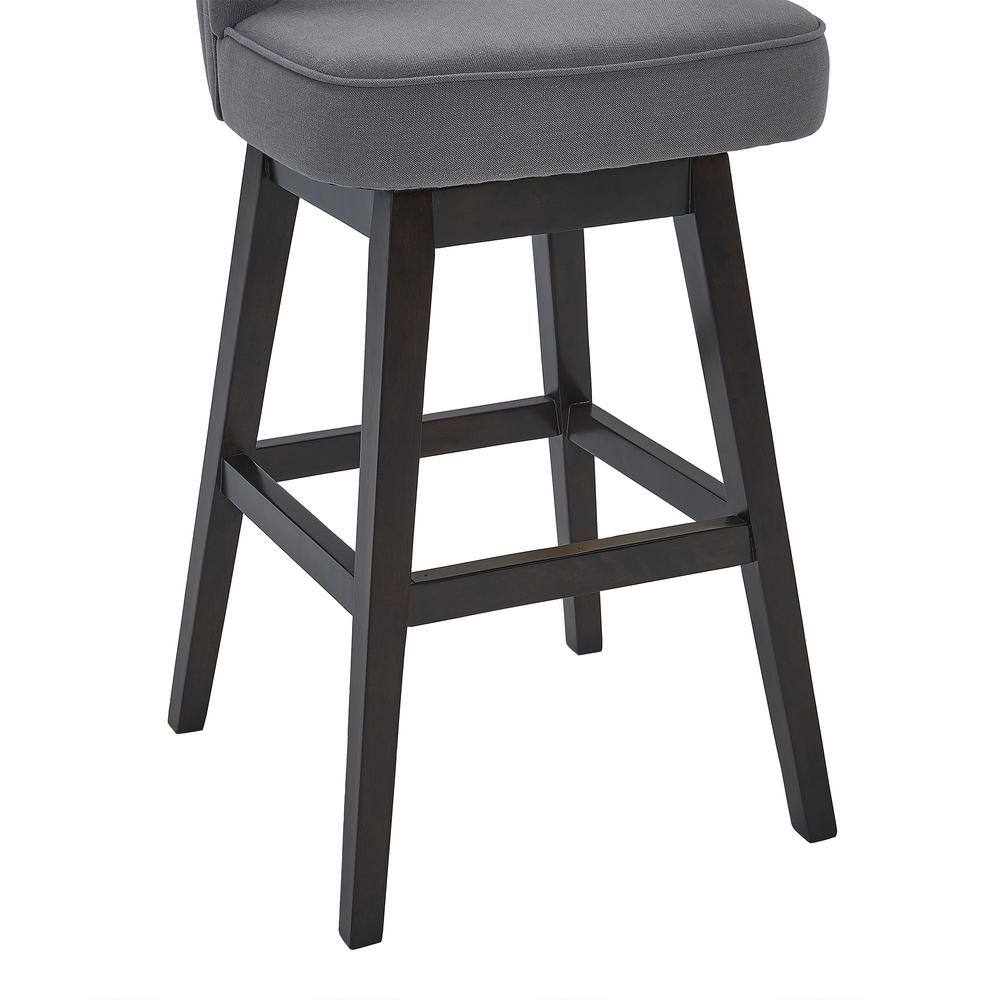 Contemporary 26" Gray Fabric Swivel Barstool with Espresso Wood Base