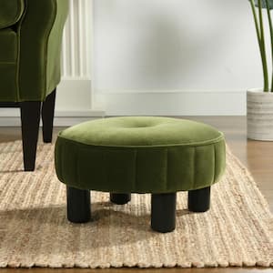 Riley 16 in. Olive Green Round Footstool Ottoman