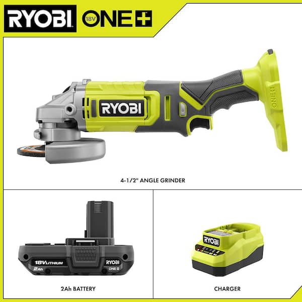 ONE+ 18V Cordless 4-1/2 in. Angle Grinder with 2.0 Ah Battery and Charger Kit