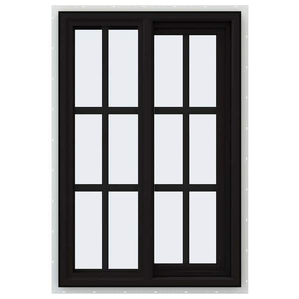 JELD-WEN 24 in. x 36 in. V-4500 Series Black FiniShield Vinyl Right-Handed Sliding Window with Colonial Grids/Grilles
