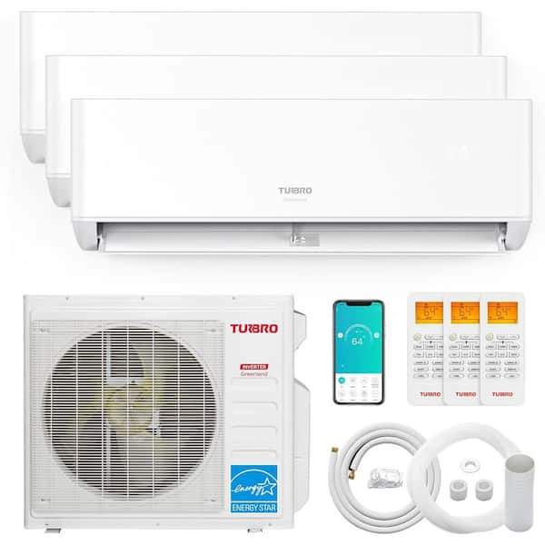 TURBRO 27,000 BTU 3 Zones Mini Split AC/Heating System, Ductless Inverter Heat Pump, 22 SEER2, WiFi Enabled, 9K+9K+12K, 230V