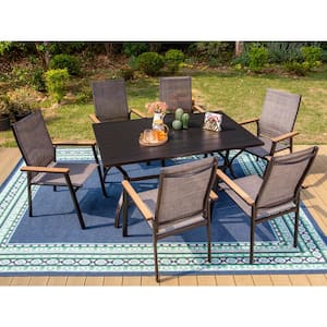 Black 7-Piece Metal Outdoor Patio Dining Set with Slat Rectangle Table and Stackable Aluminum Chairs