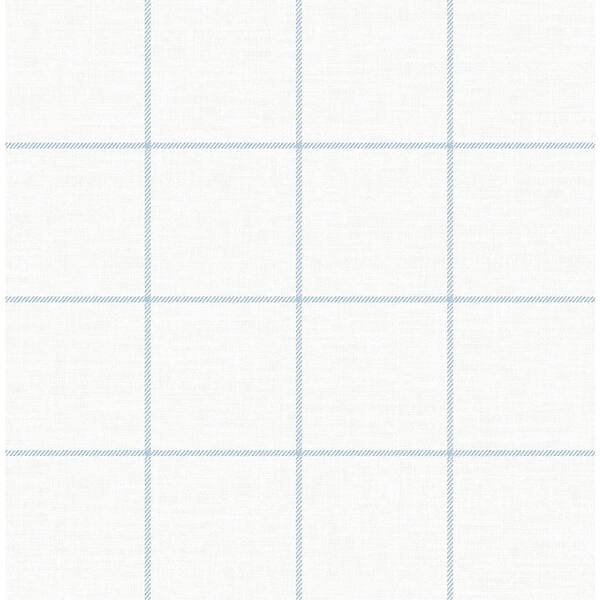 30.75 sq. ft. Sky Blue & Linen Classic Striped Check Vinyl Peel and Stick Wallpaper Roll